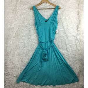 BCBGMaxazria Women’s Blue V Neck Fit & Flare Cocktail Ruched Dress Size M